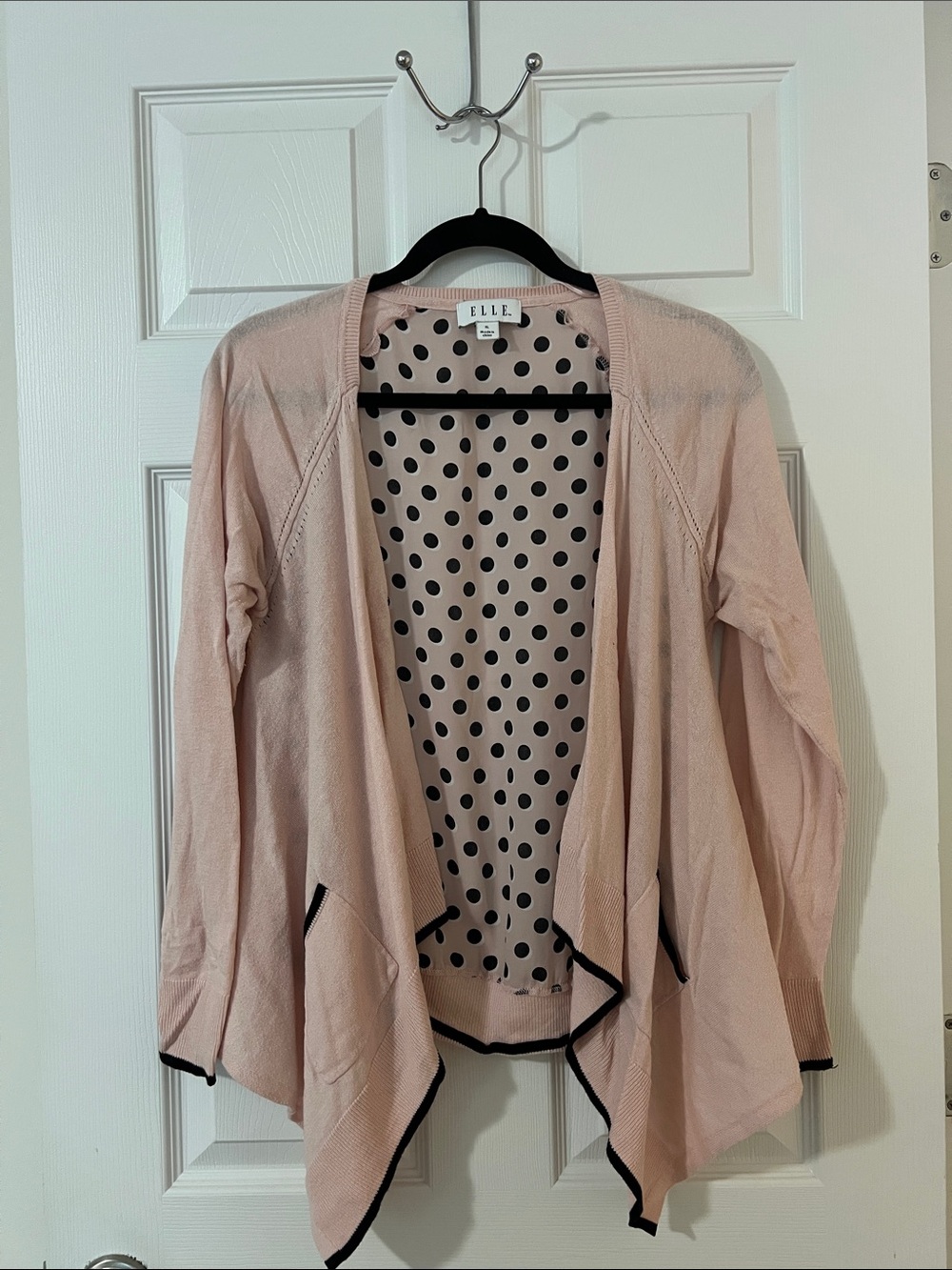 Elle Blush Pink Open-Front Cardigan with Black Trim